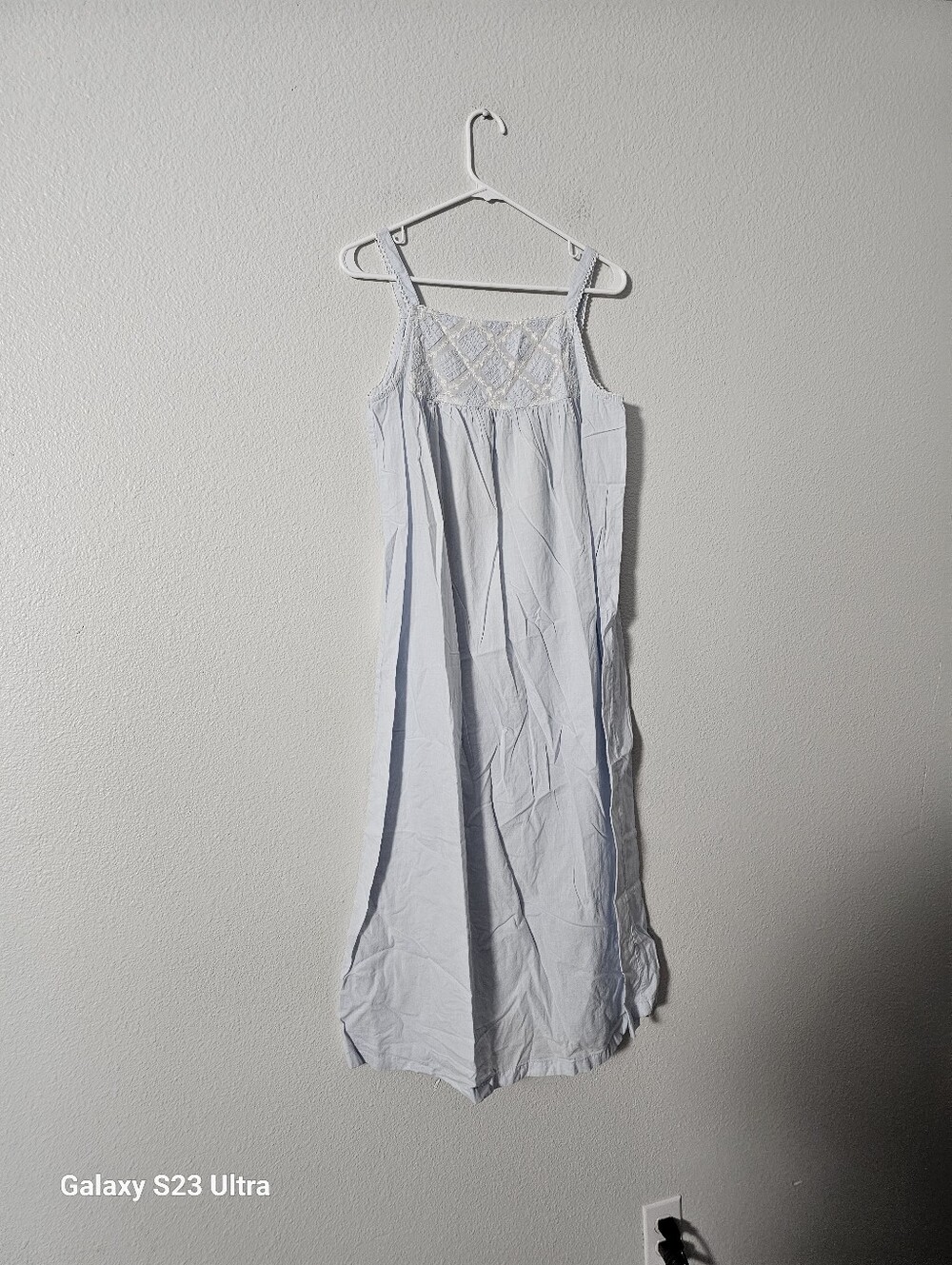 Lace Yoke Cotton Chemise - White Sz L